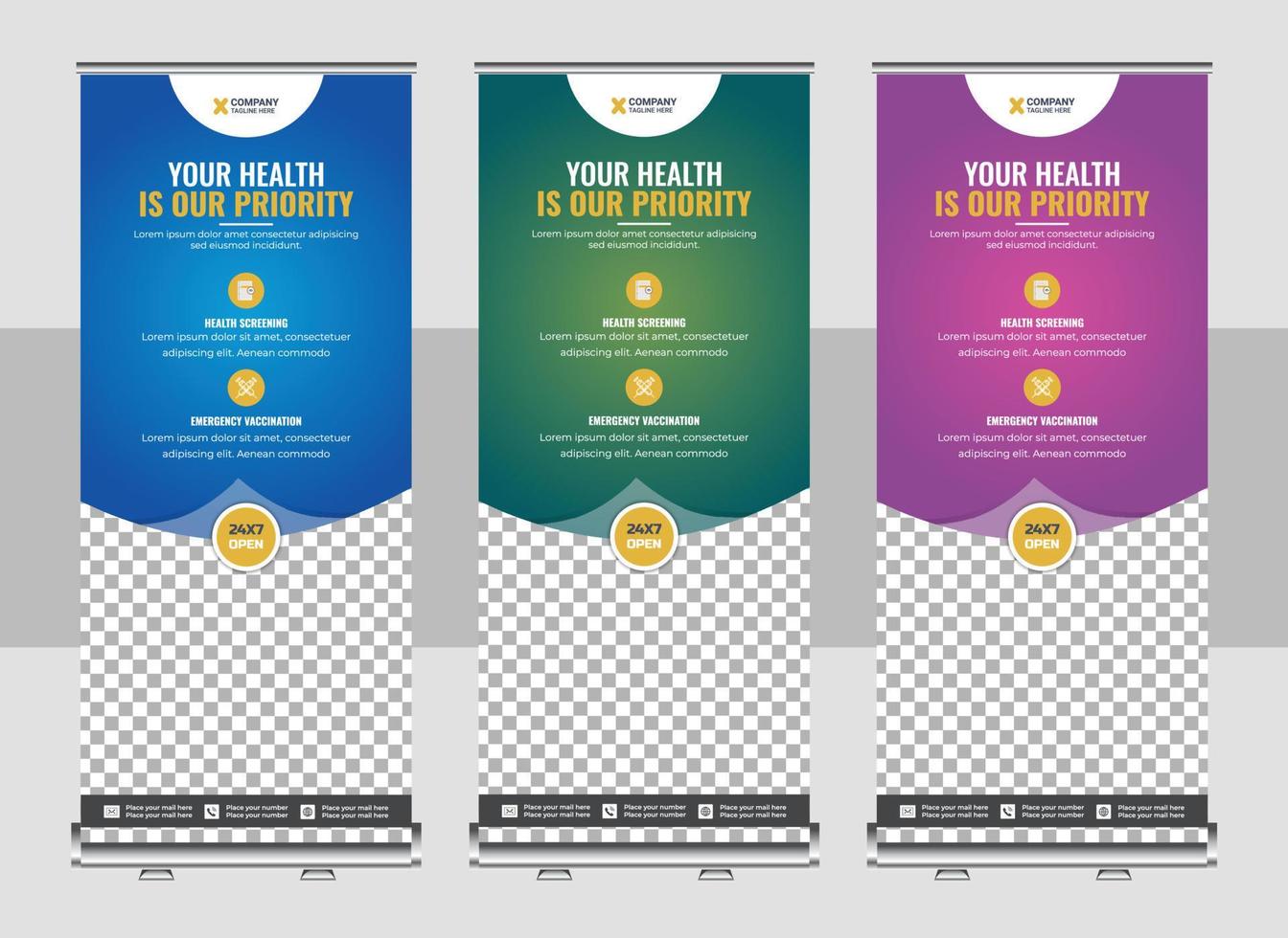 Medical Healthcare services roll up banner design, or promotion, exhibition, printing, presentation layout and concept for hospital doctor clinic dental x standee banner template vector