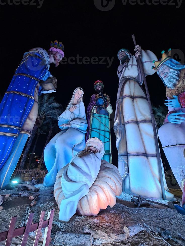 Spain's largest nativity scene in Alicante at night photo