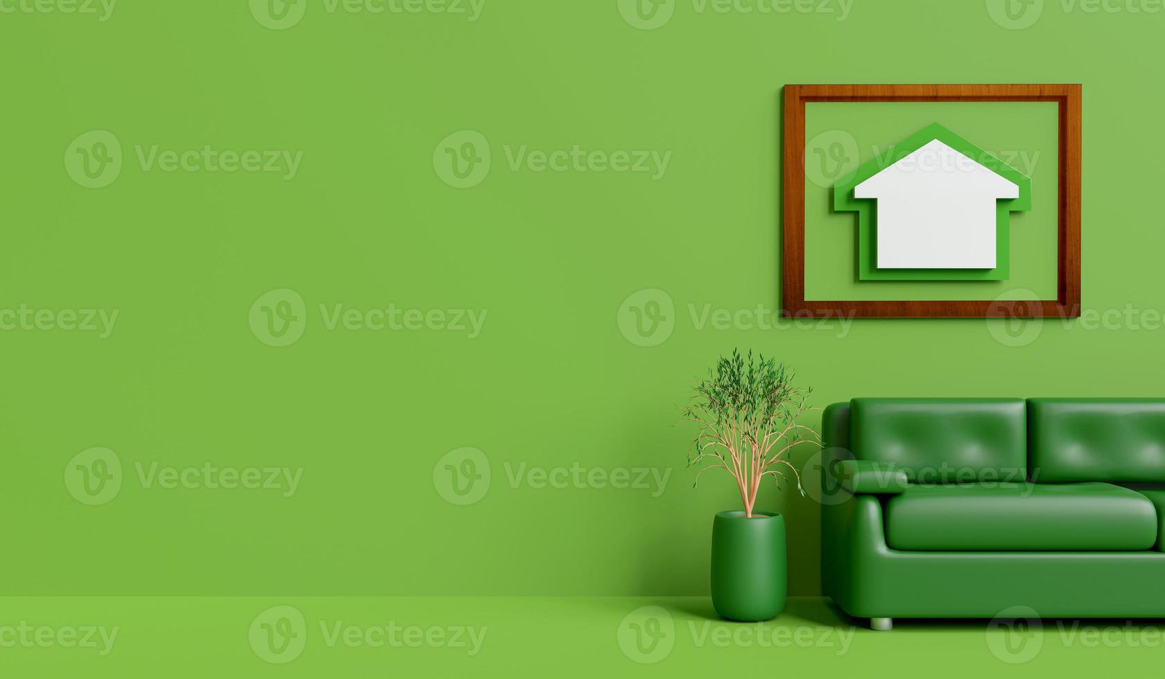 Home eco, Greenhouse and environmental conservation. Green small house background with copy space and design. 3d rendering photo
