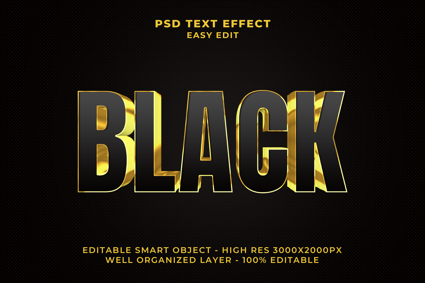 3d Black and gold Text Effect psd