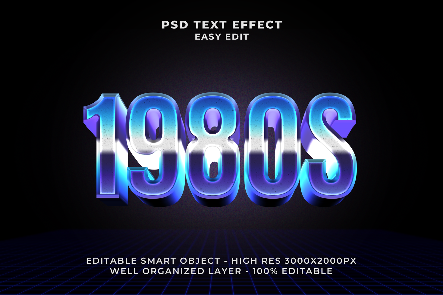 3d anni 80 testo effetto psd