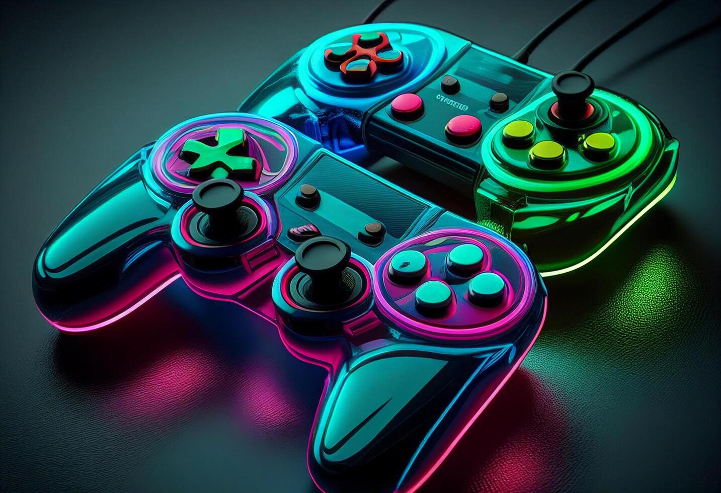 Gamepad in neon light. Computer generated 3D photo rendering.