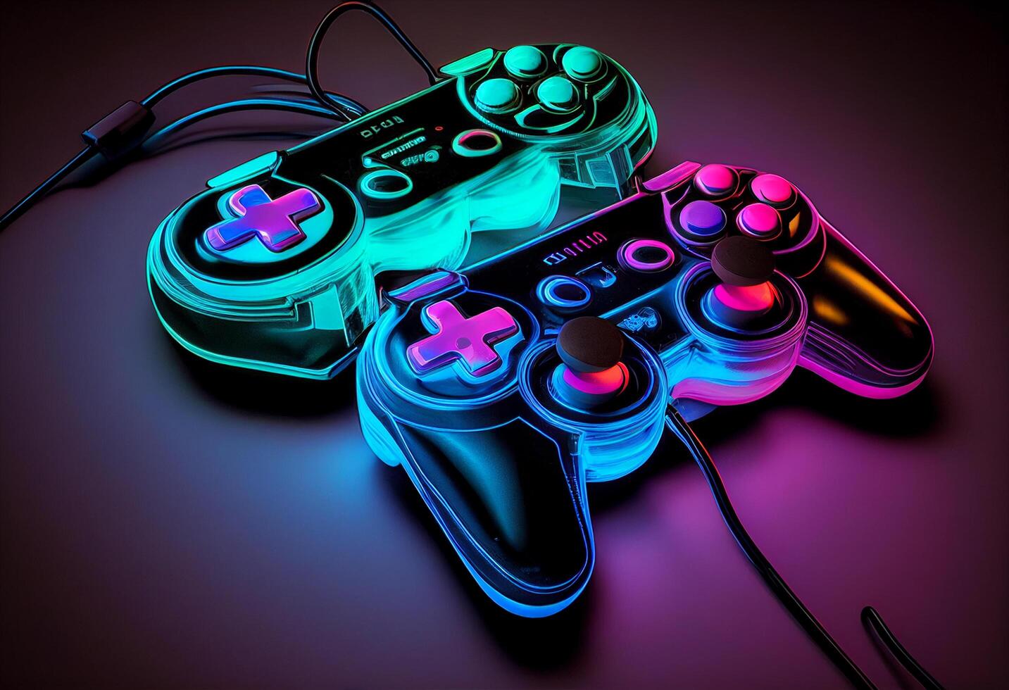 Gamepad in neon light. Computer generated 3D photo rendering.