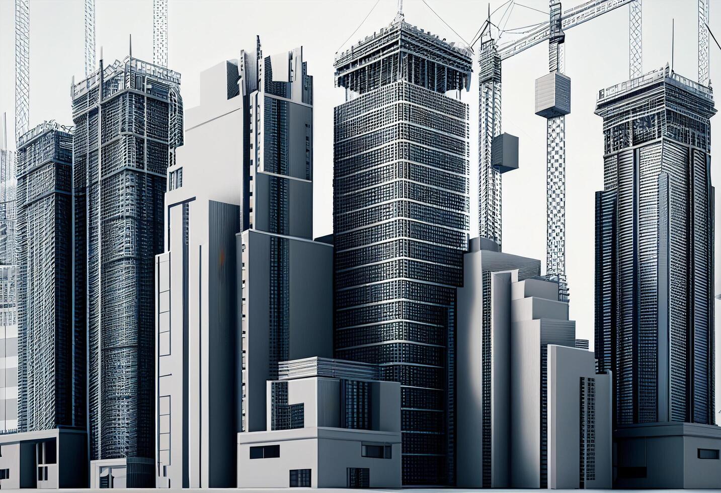 construcción sitio con grúas y rascacielos en blanco antecedentes generativo ai foto