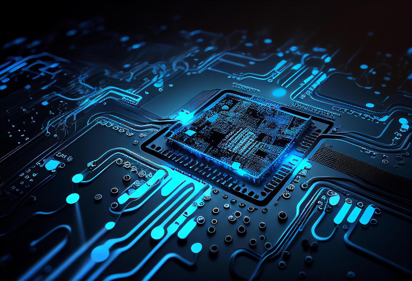 Circuit board futuristic technology background. blue 3d rendering toned image photo
