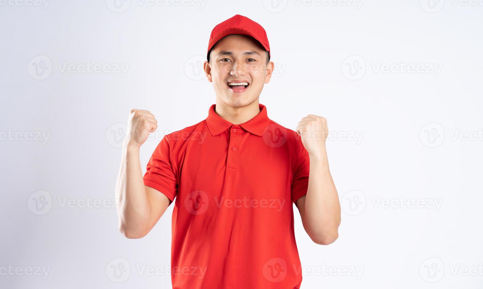 retrato de asiático entrega hombre en blanco antecedentes foto