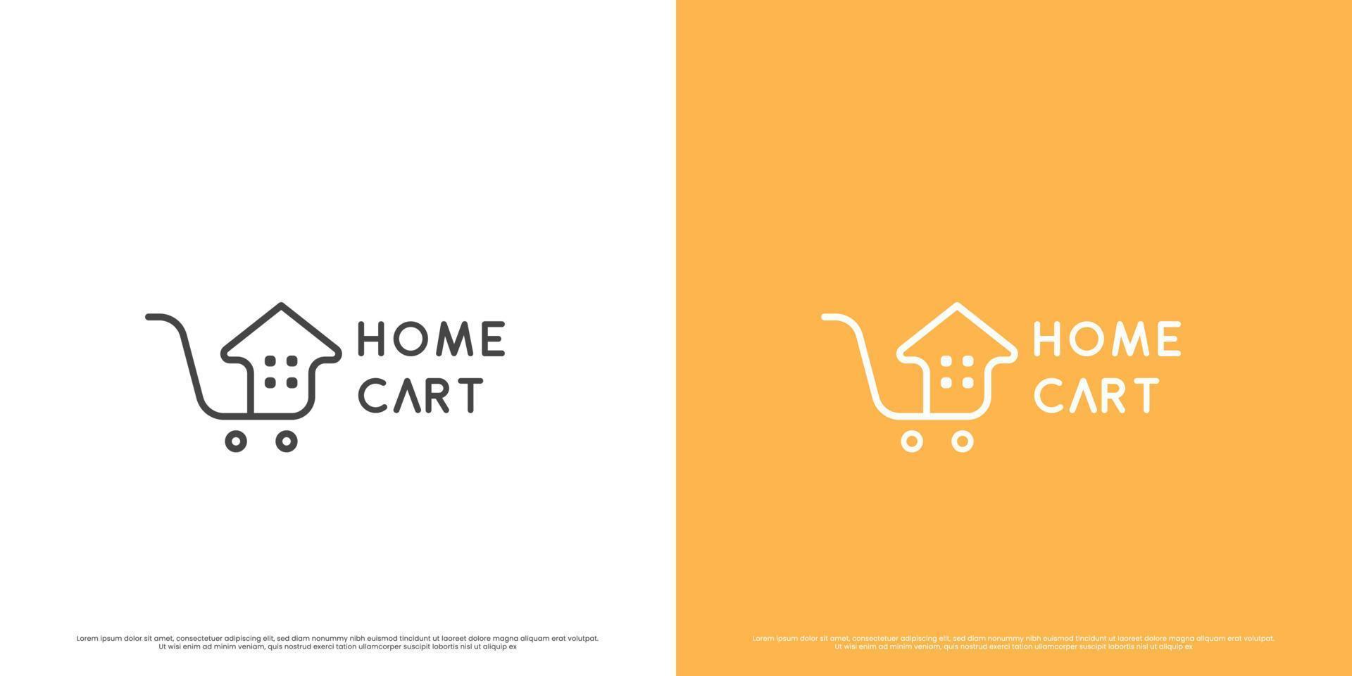 Home cart house sale logo design illustration. Simple minimalist line art silhouette of pushcart residential house. Creative idea for a residence icon for a boarding house. home house app website icon vector