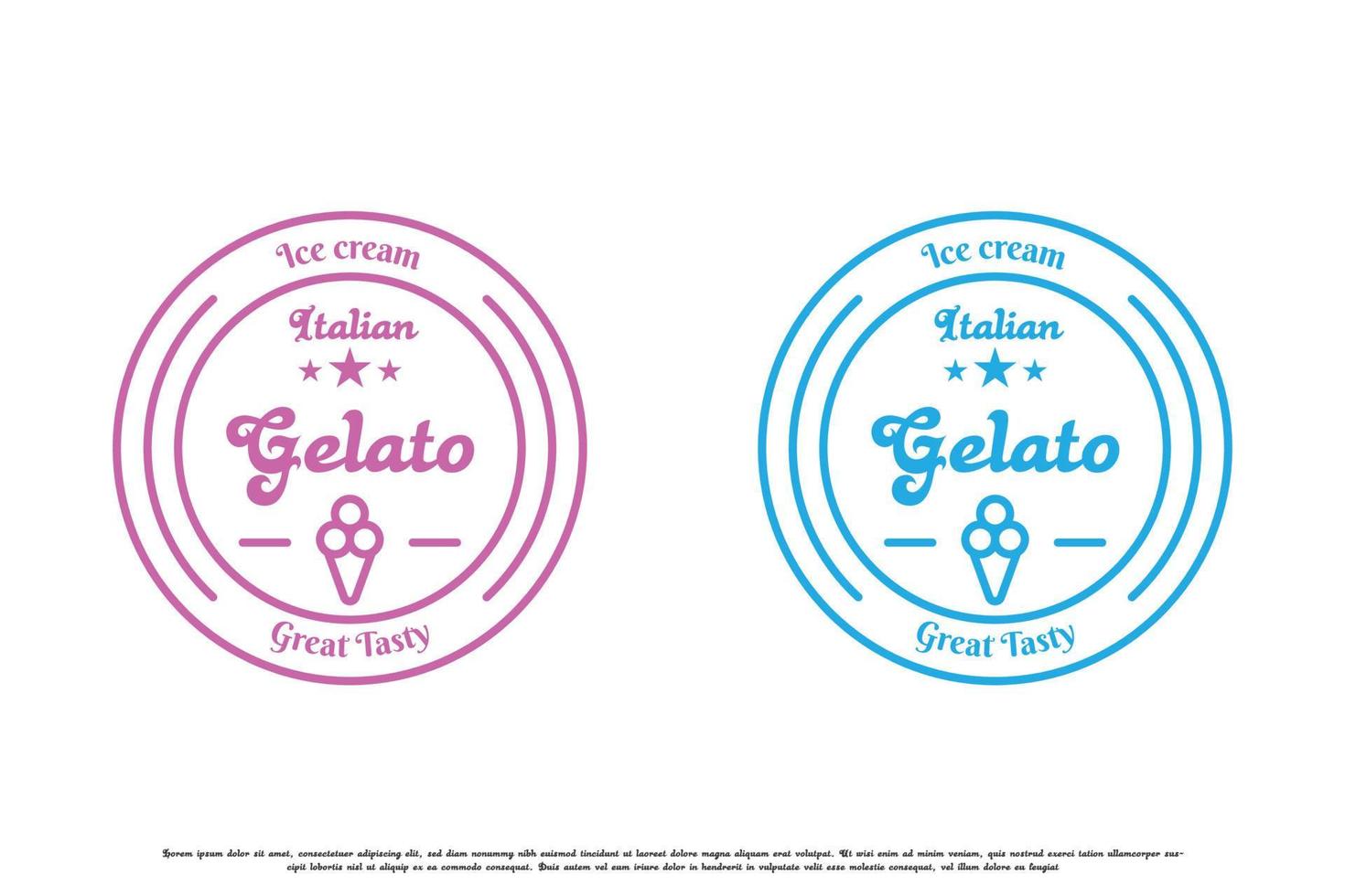 Gelato ice cream stamp label logo design illustration. Simple line art silhouette minimalist ice cream gelato label stamp badge circle label. Creative idea for gelato ice cream restaurant menu design. vector