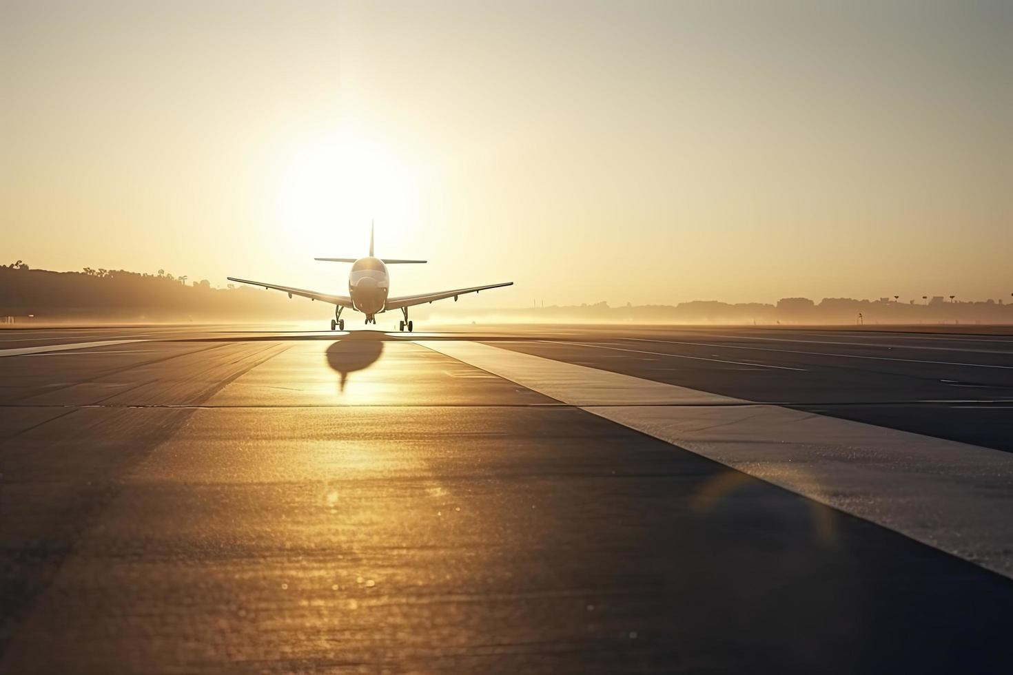 enorme dos pisos comercial avión de reacción tomando de pista. moderno y lo más rápido modo de transporte foto