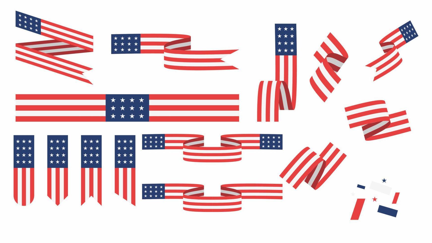 american country vector illustration ribbon flag set