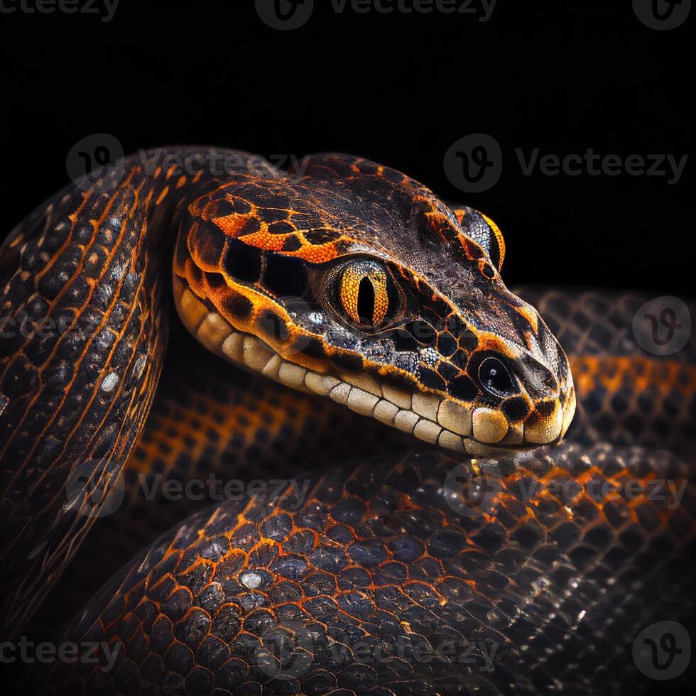 Snake closeup image on black background photo