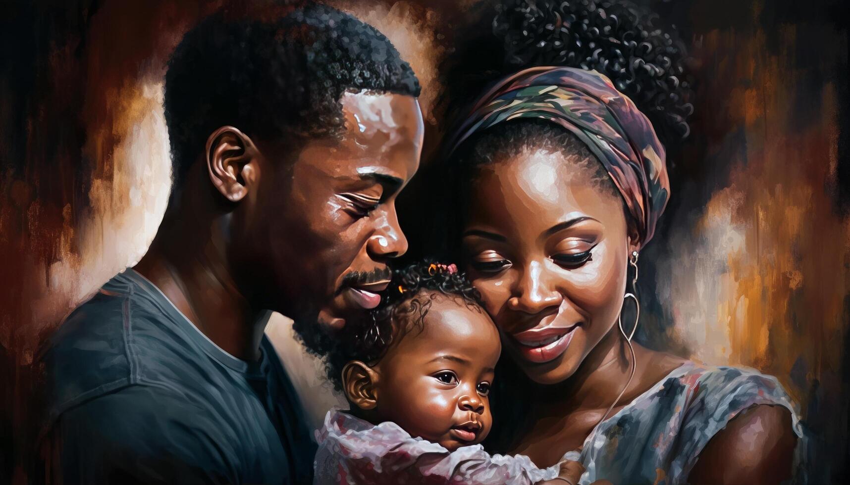 contento negro familia pintura participación un recién nacido negro bebé imagen generativo ai foto