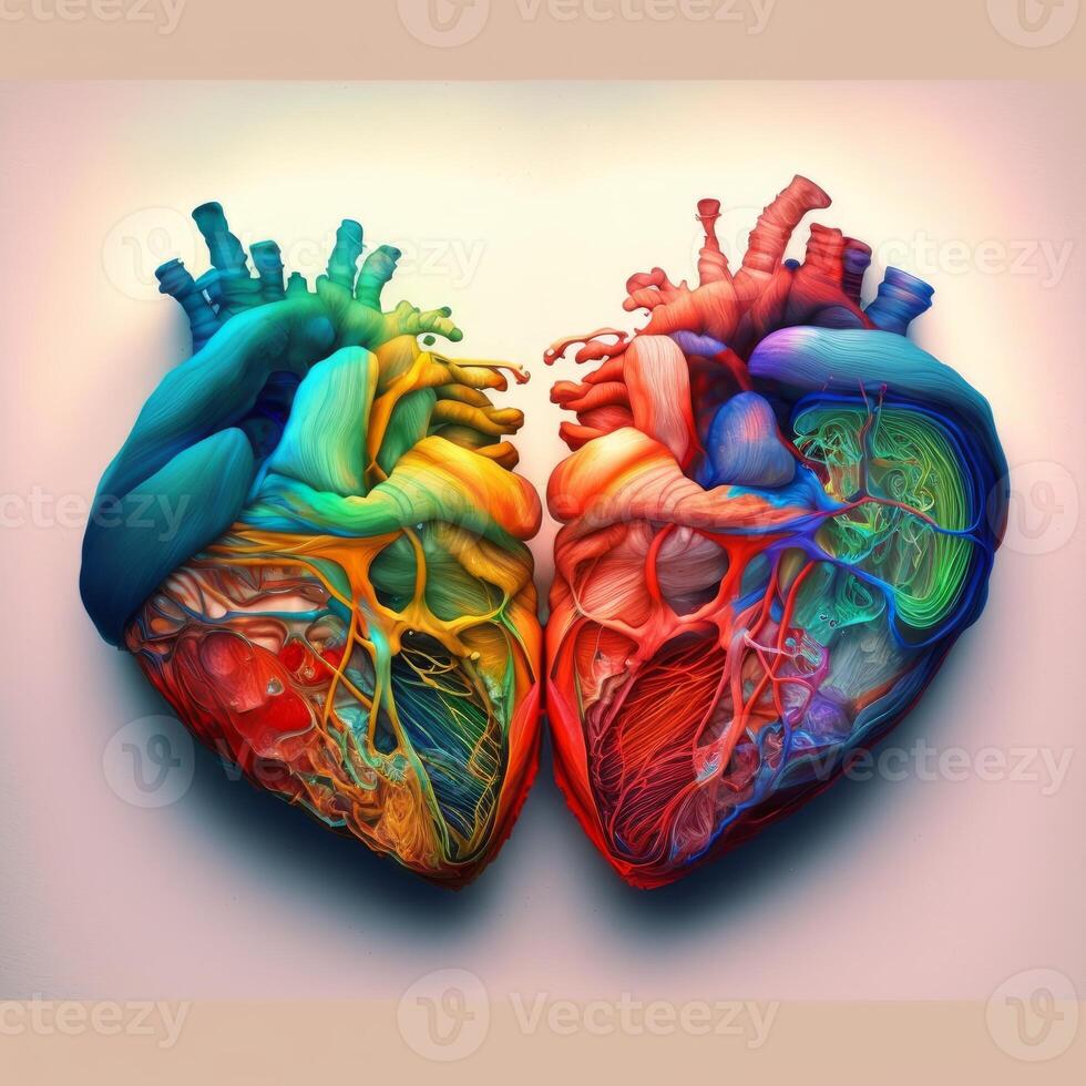 two hearts joined anatomy rainbow colors image photo