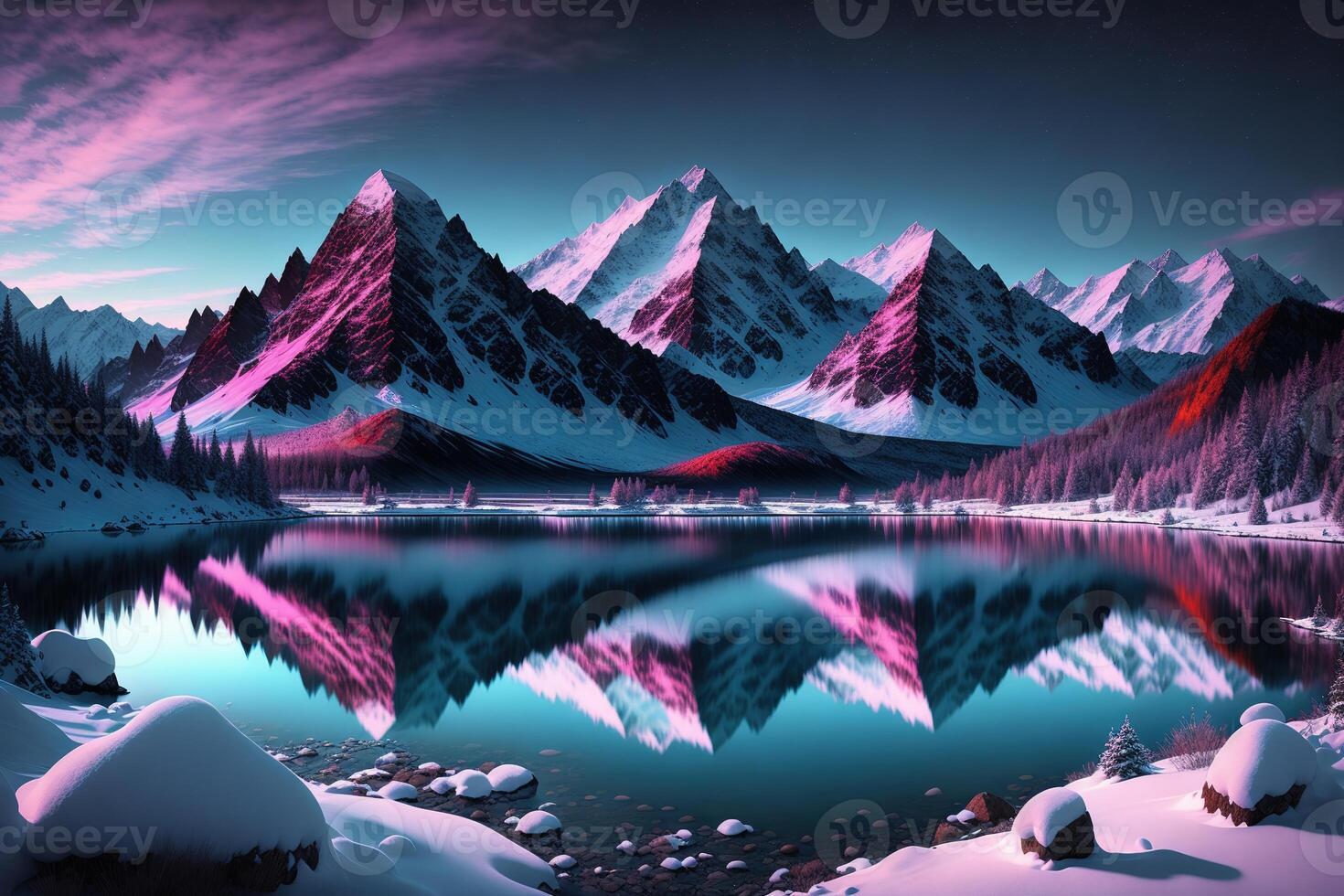 A mountain lake with snow on the mountains small Dark Paradise photo