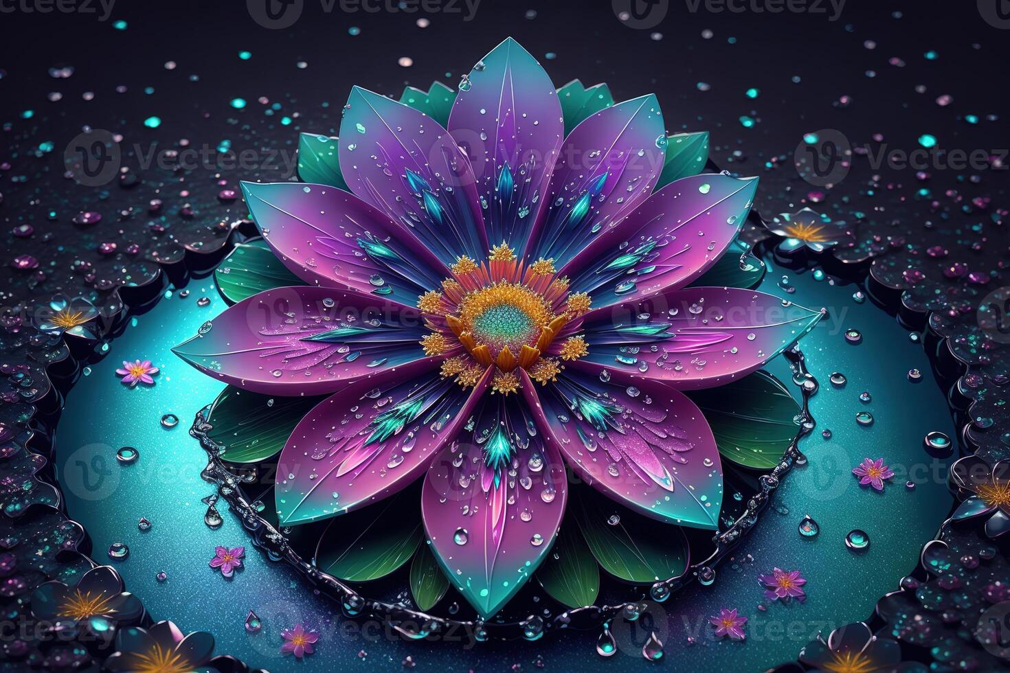 un flor con agua gotas en eso ai generado foto