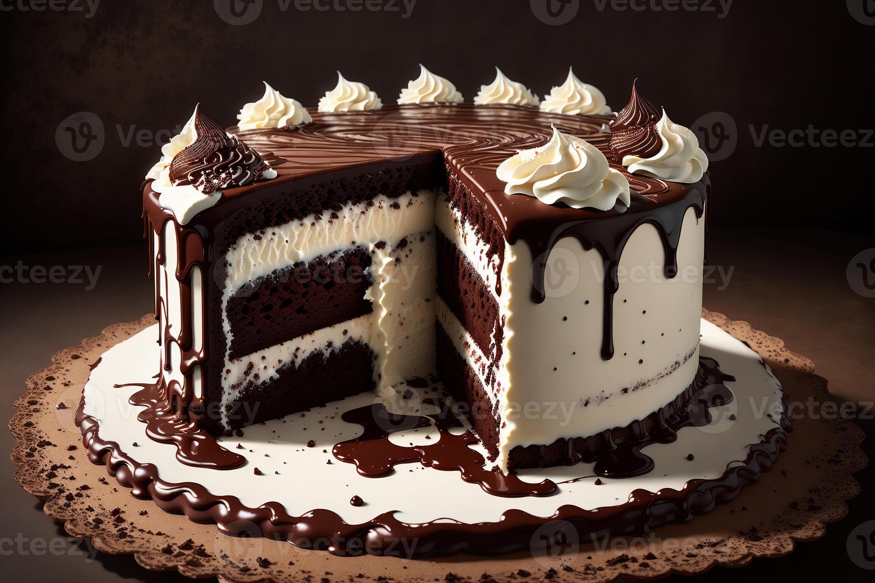 chocolate cake with chocolate syrup and whipped cream ai generated 22456478 Stock Photo at Vecteezy