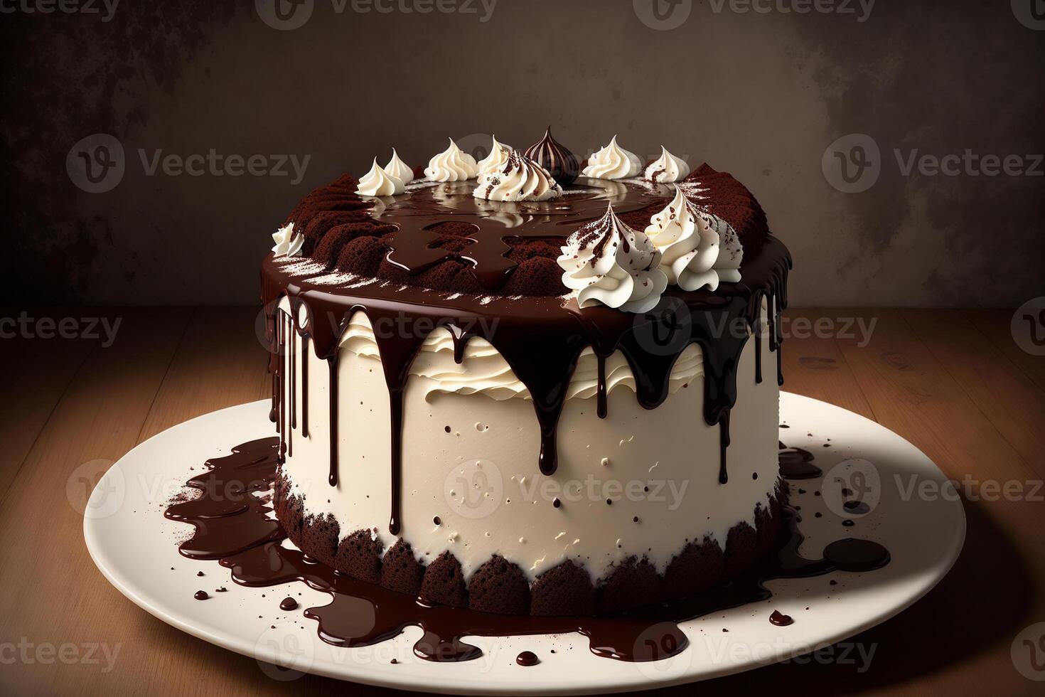 Chocolate Cake With Chocolate Syrup And Whipped Cream Ai Generated chocolate-cake-with-chocolate-syrup-and-whipped-cream-ai-generated