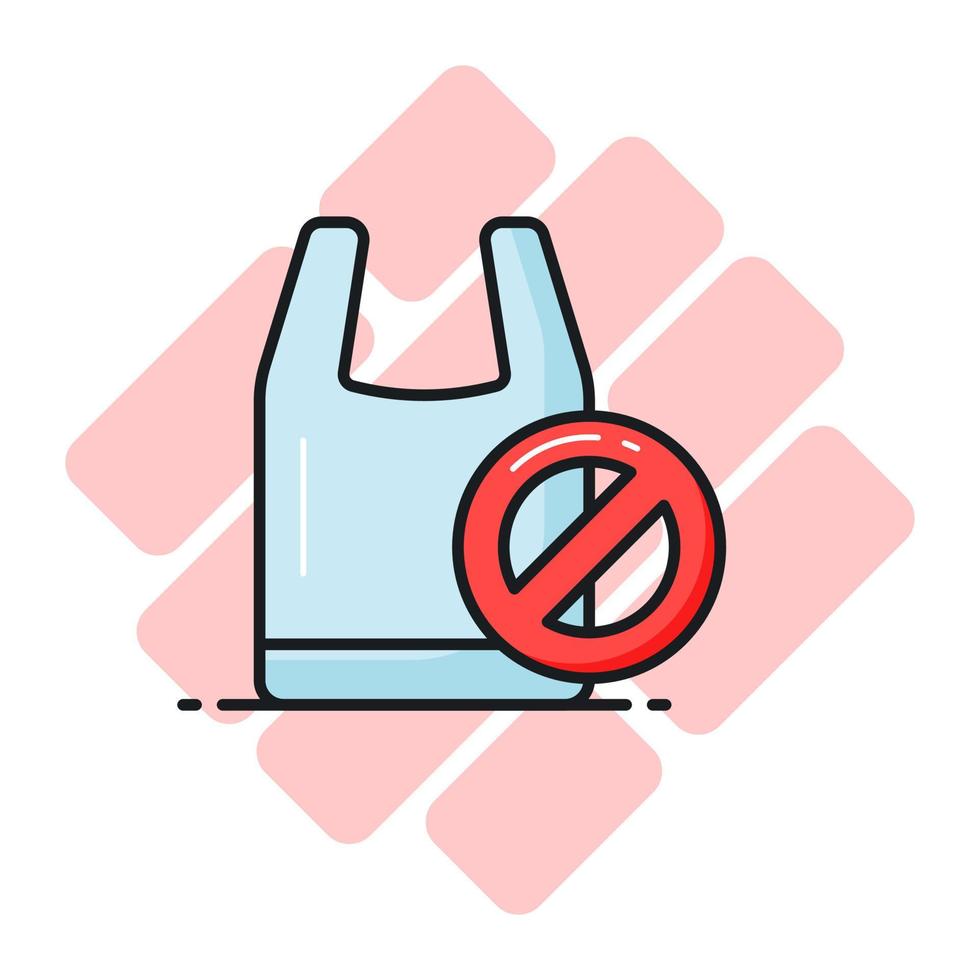 Prohibited sign on plastic bag depicting concept icon of no plastic bag, plastic free world, vector