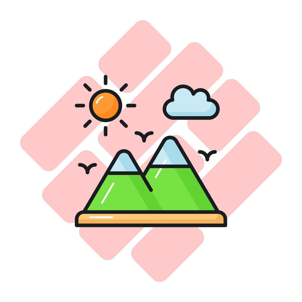 A beautiful view of the mountain landscape. Mountain and sun denoting icon of hill station in trendy style vector