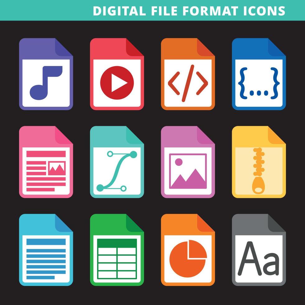 digital file format icons vector