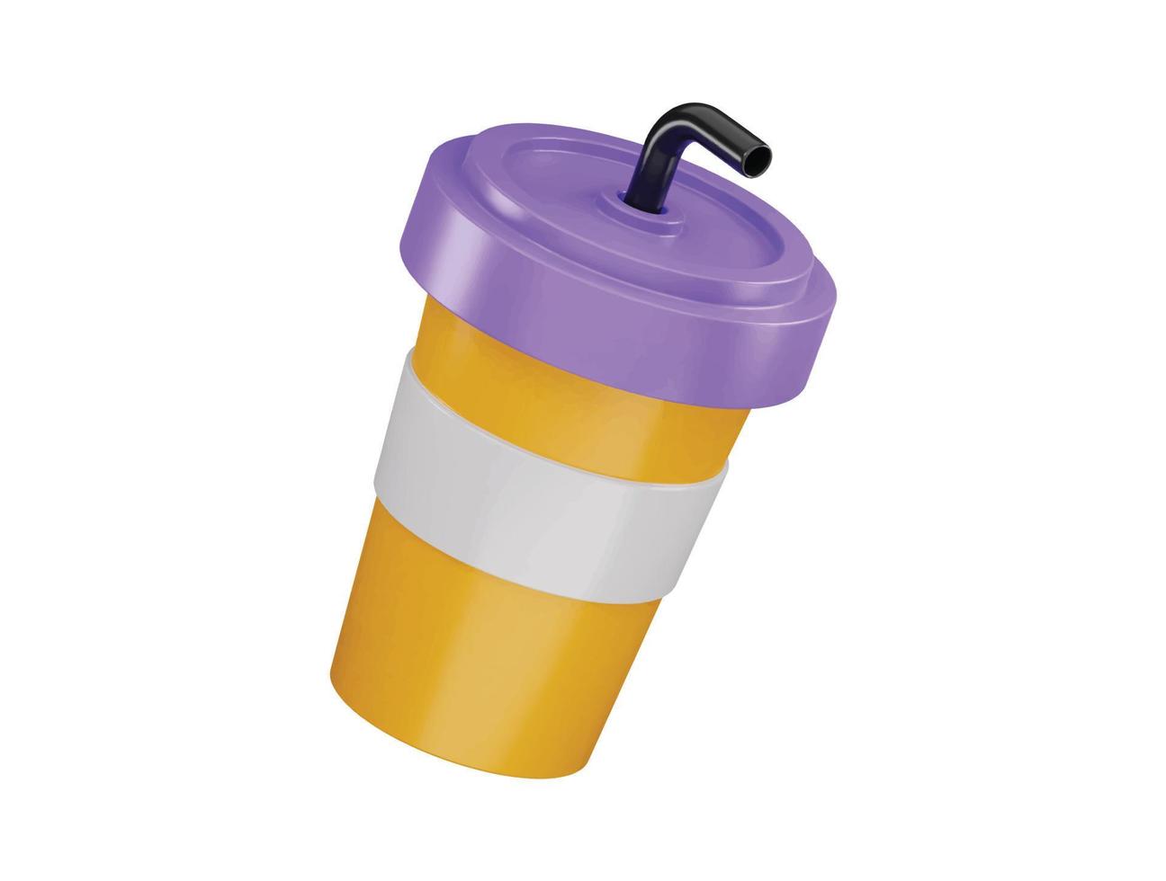 Paper plastic beverage cup with tube for soda juice coffee tea fast food icon 3d rendering vector
