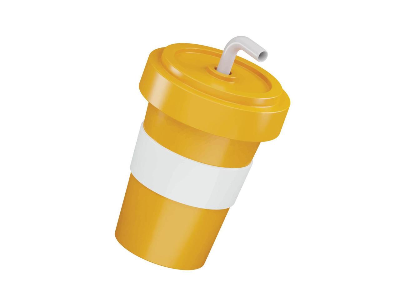 Paper plastic beverage cup with tube for soda juice coffee tea fast food icon 3d rendering vector