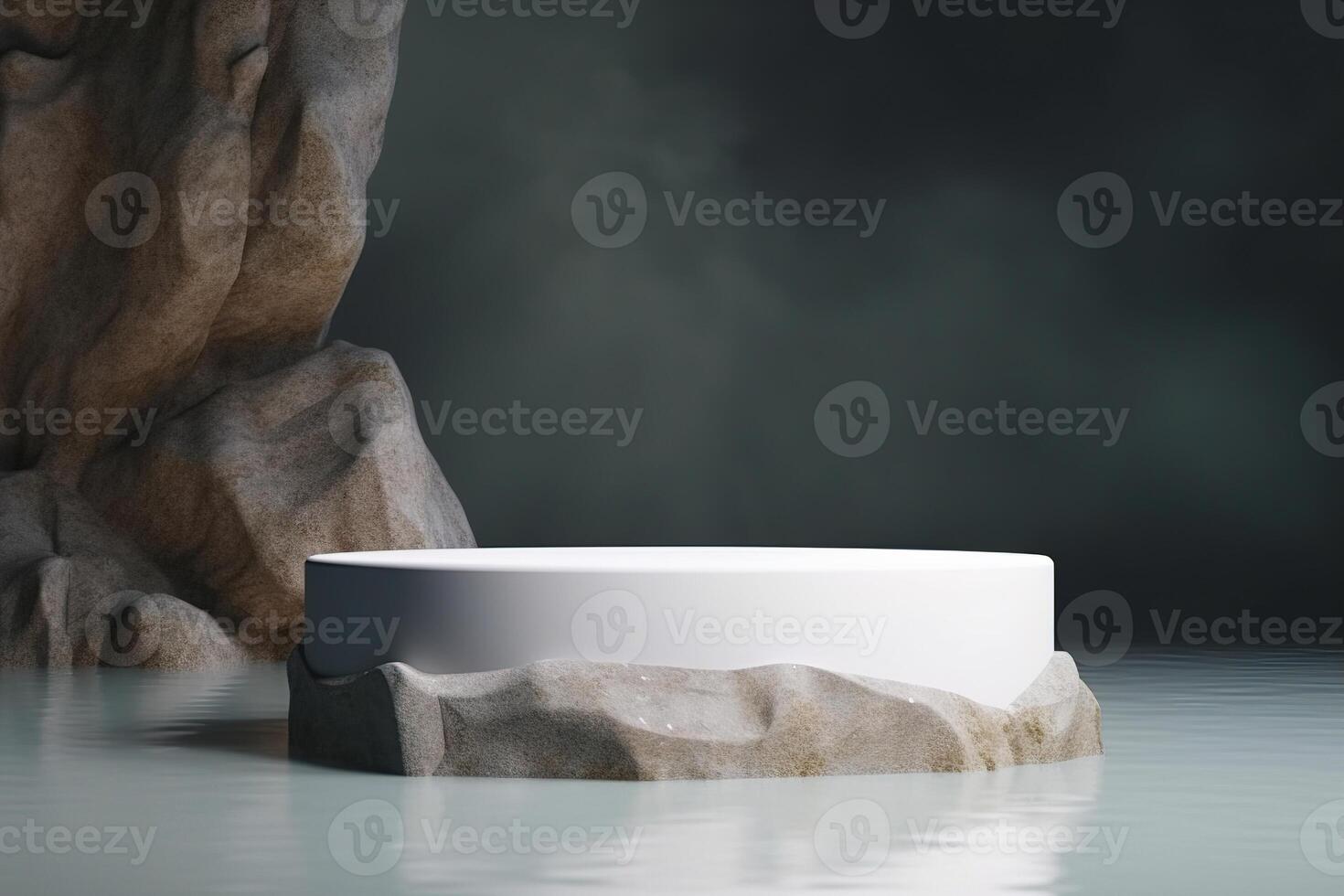 Product presentation mock-up with rocks and water. Podium with copy space. Stage, display, showroom. Empty scene. . photo