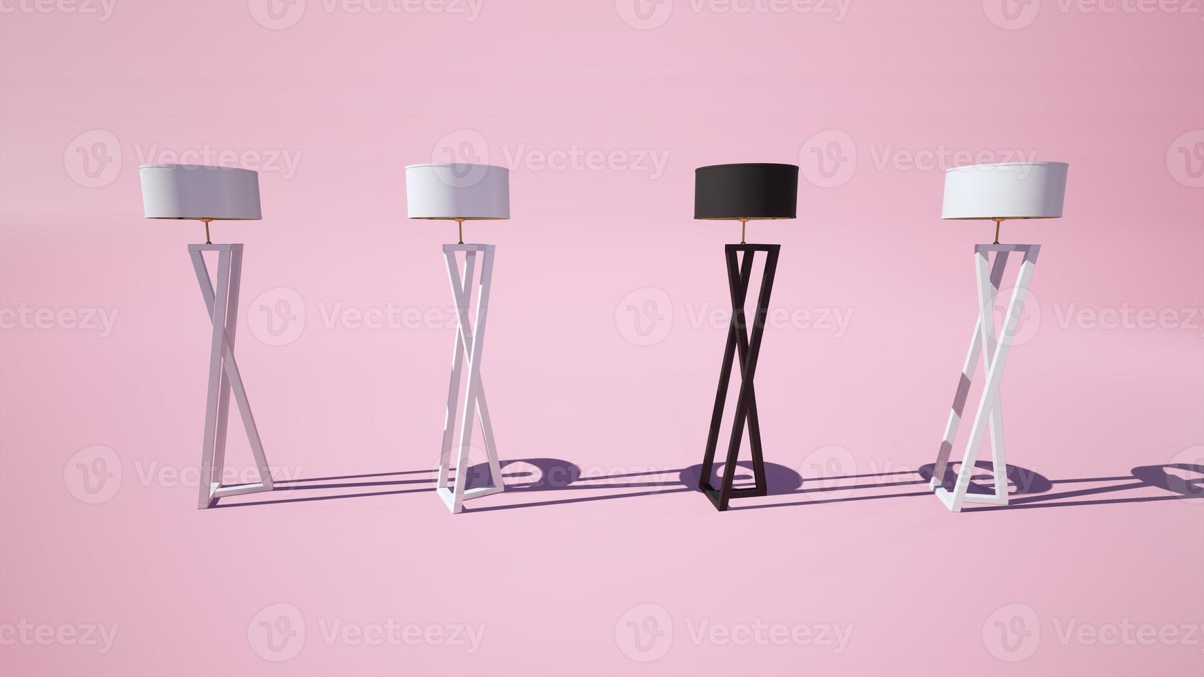 Black Sheep Marketing Concept, A set of floor lamps but has one looks different, and thinks differently, marketing strategy like a fish swimming upstream, Marketing 4.0 concept,3d illustration photo