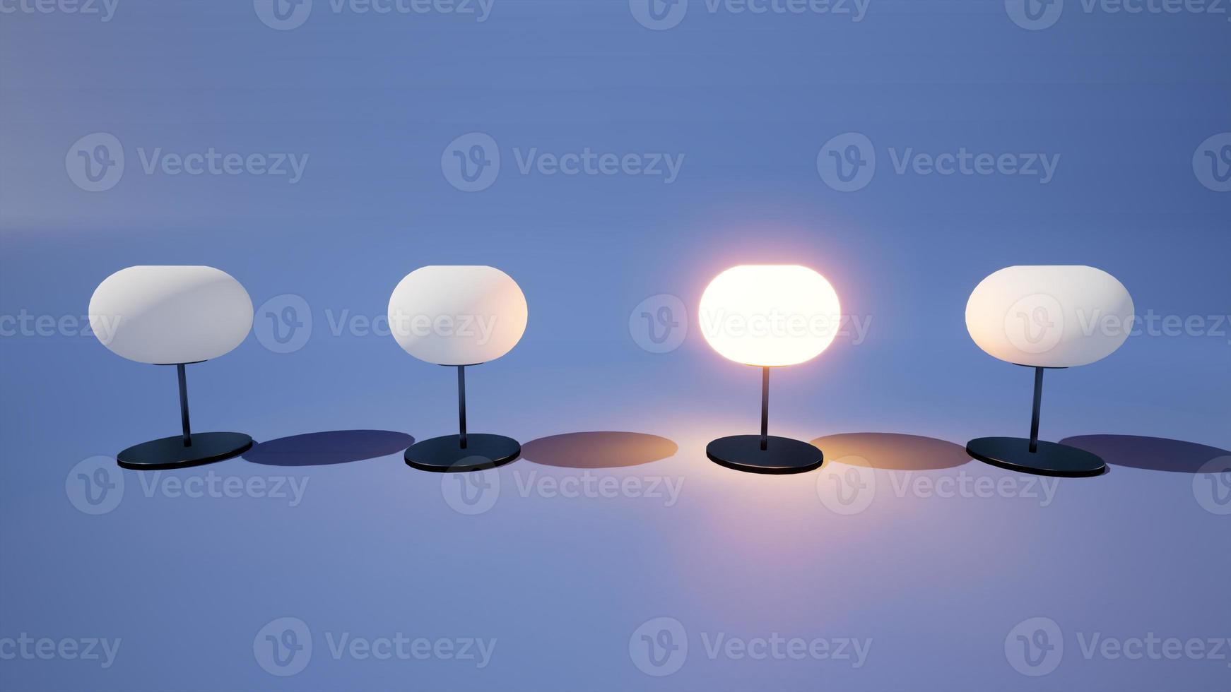 Black Sheep Marketing Concept, A set of floor lamps but has one glowing shining, and look differently, marketing strategy like a fish swimming upstream, Marketing 4.0 concept,3d illustration photo