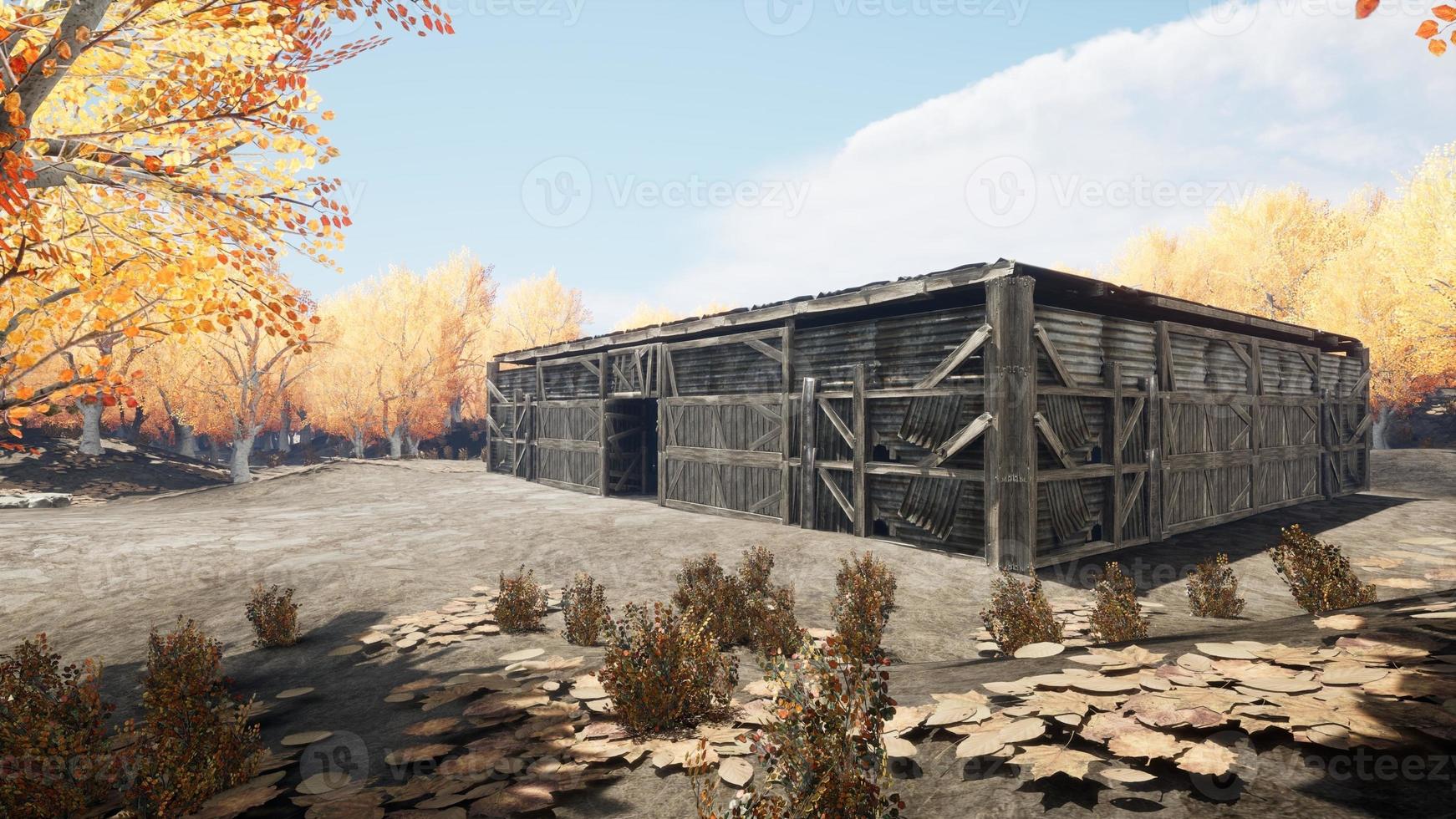 3d illustration, A strange house in the middle of the forest with ground, trees, and sky, sci-fi concept art, Outside of the house photo