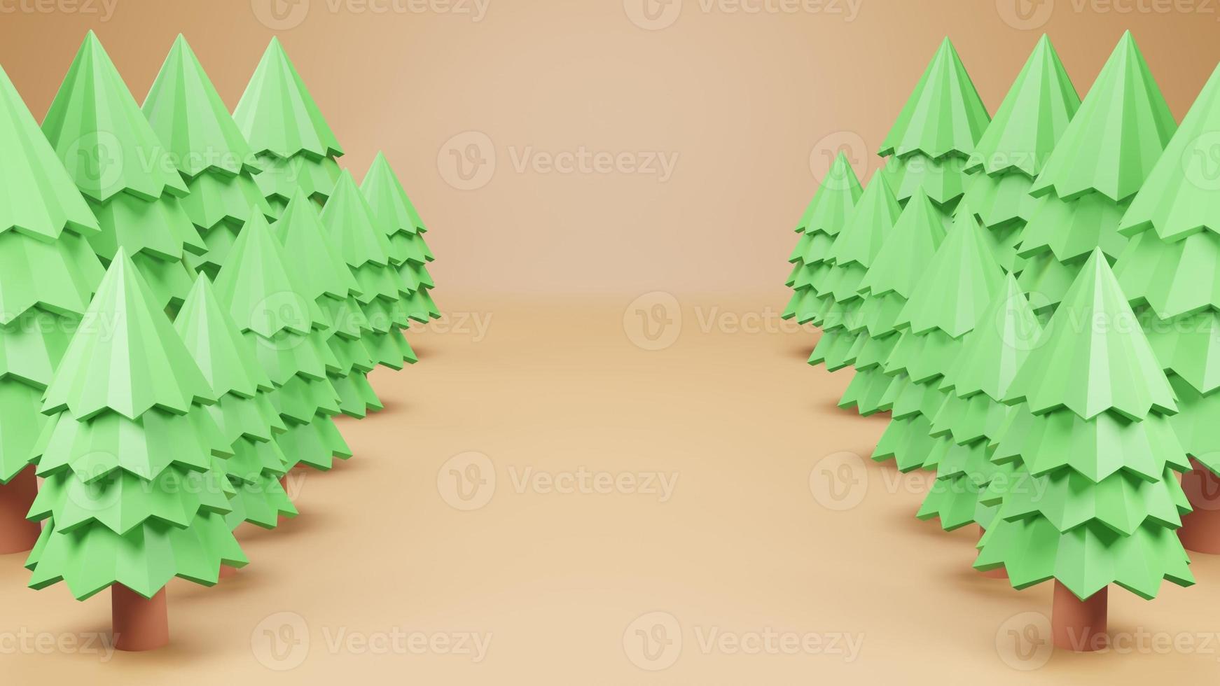 3D Rendering Christmas Tree In The Forest Concept With Space In the Center photo