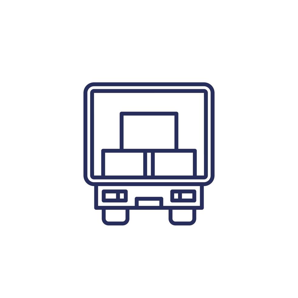 truck with boxes line icon, back view vector