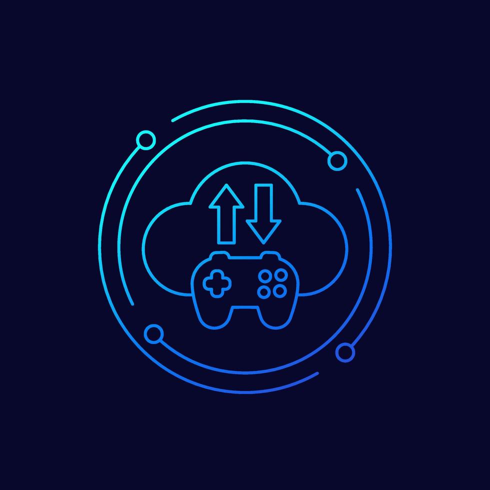 game server icon with gamepad and cloud, linear design vector