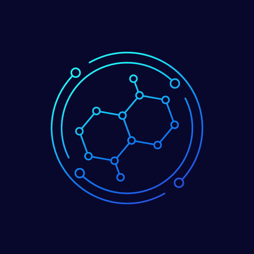 graphene, carbon molecule structure icon, linear design vector