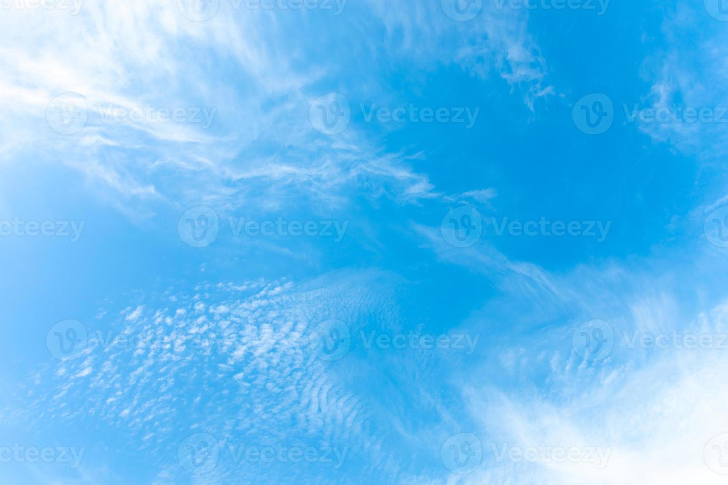 Summer bright blue sky with sunlight and natural white clouds. Copy space in the middle. photo