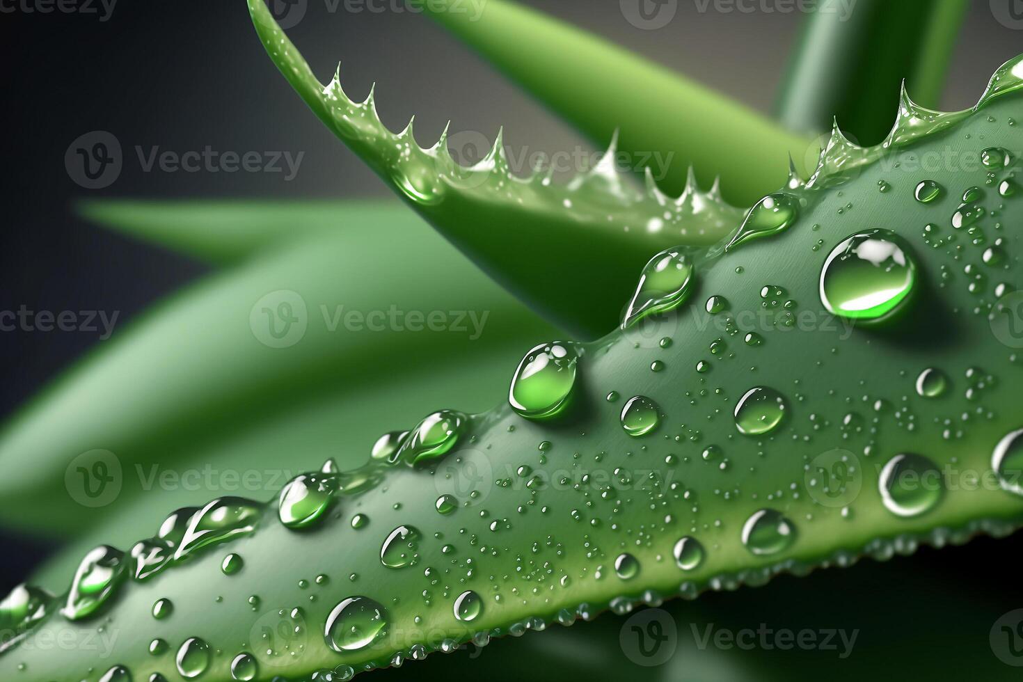 Aloe vera cover with drops of water. Macro close up Succulent leaves and water. . photo