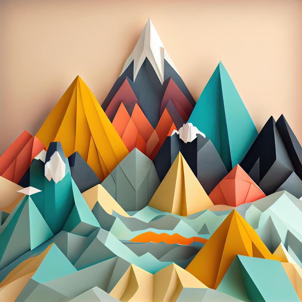 Bright paper polygonal geometric mountains, photo