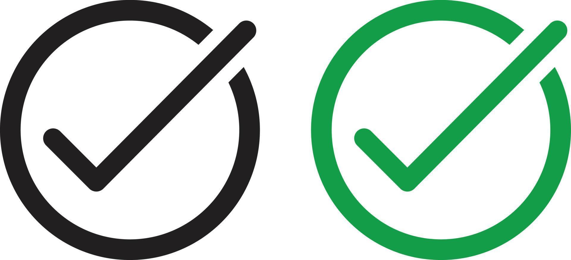 Check mark set icon in green and black . checkmark button . Vector tick yes sign symbol