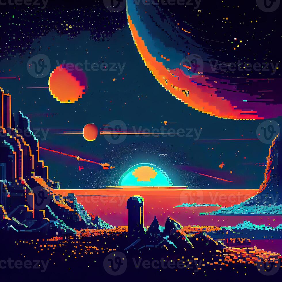 Pixel Art Space Background - photo