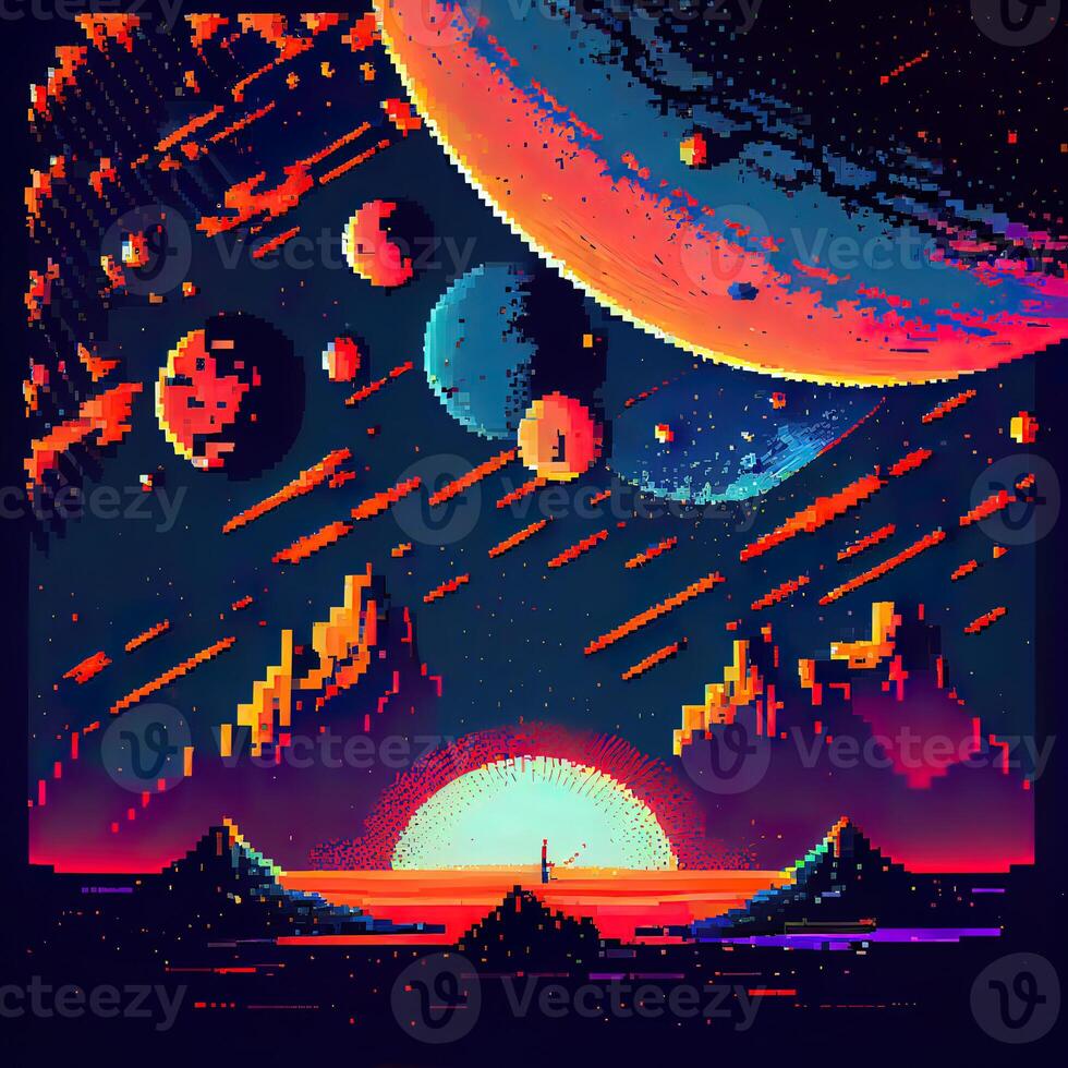 Pixel Art Space Background - photo