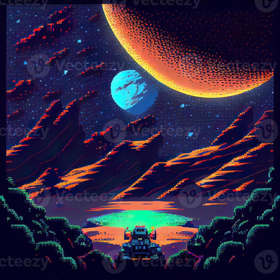 Pixel Art Space Background - photo