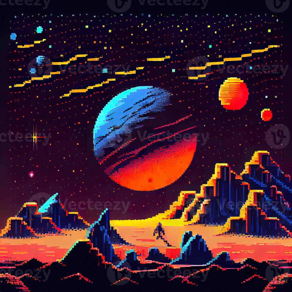 Pixel Art Space Background - photo