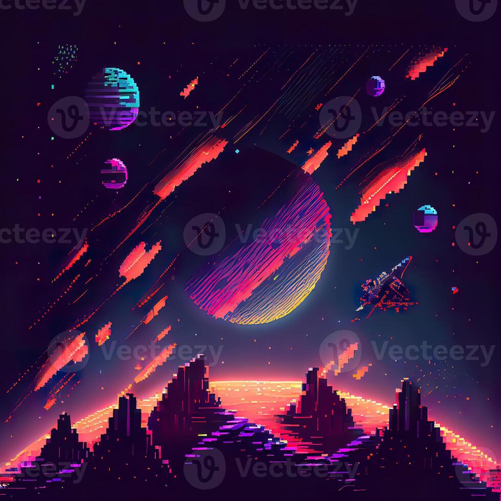 Pixel Art Space Background - photo