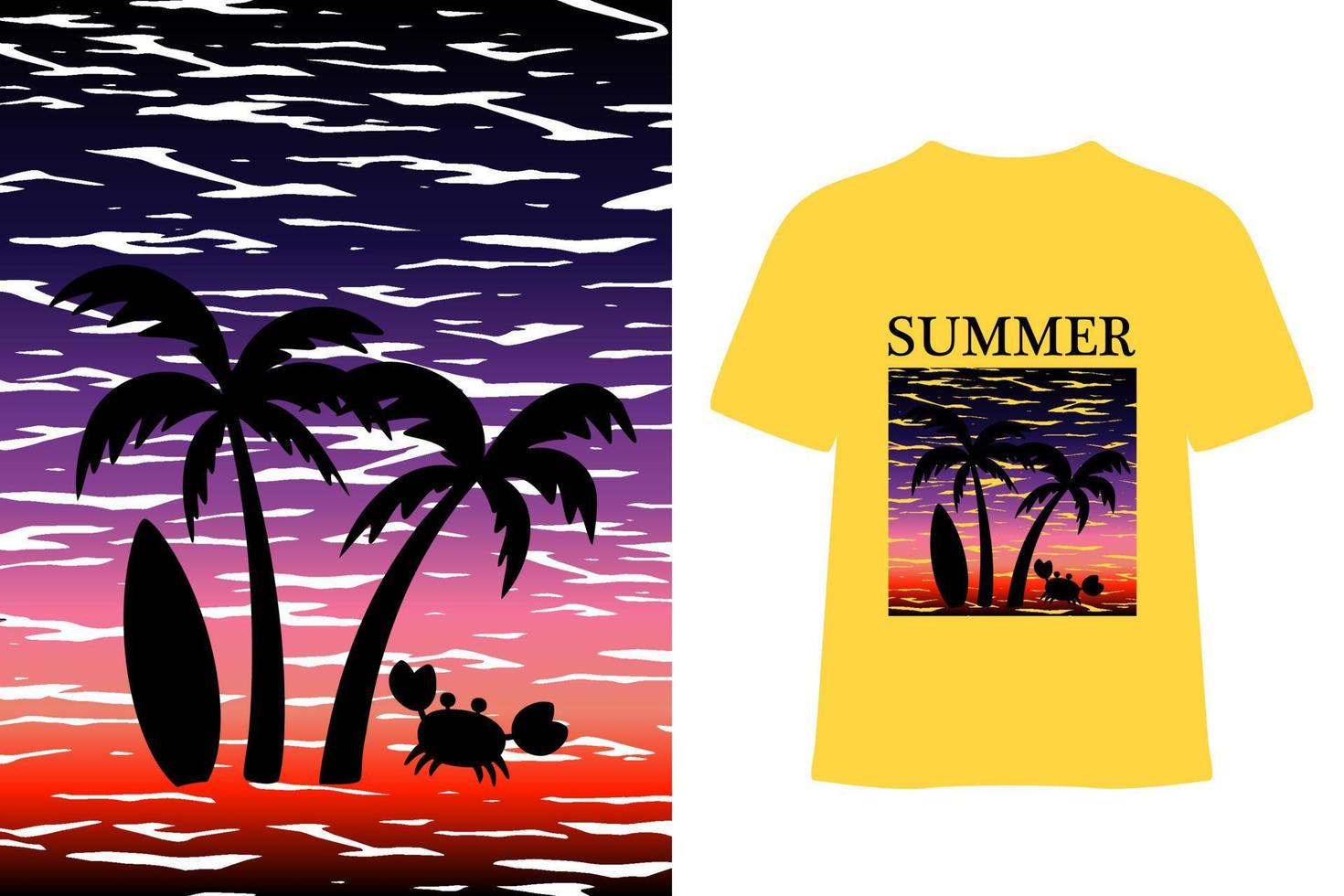 Summer print with palms tree and crub, stylish t-shirt and apparel trendy design and typography lettering, print, vector, illustration design. vector