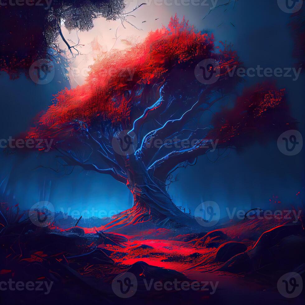 Red Blue Moody forest - photo