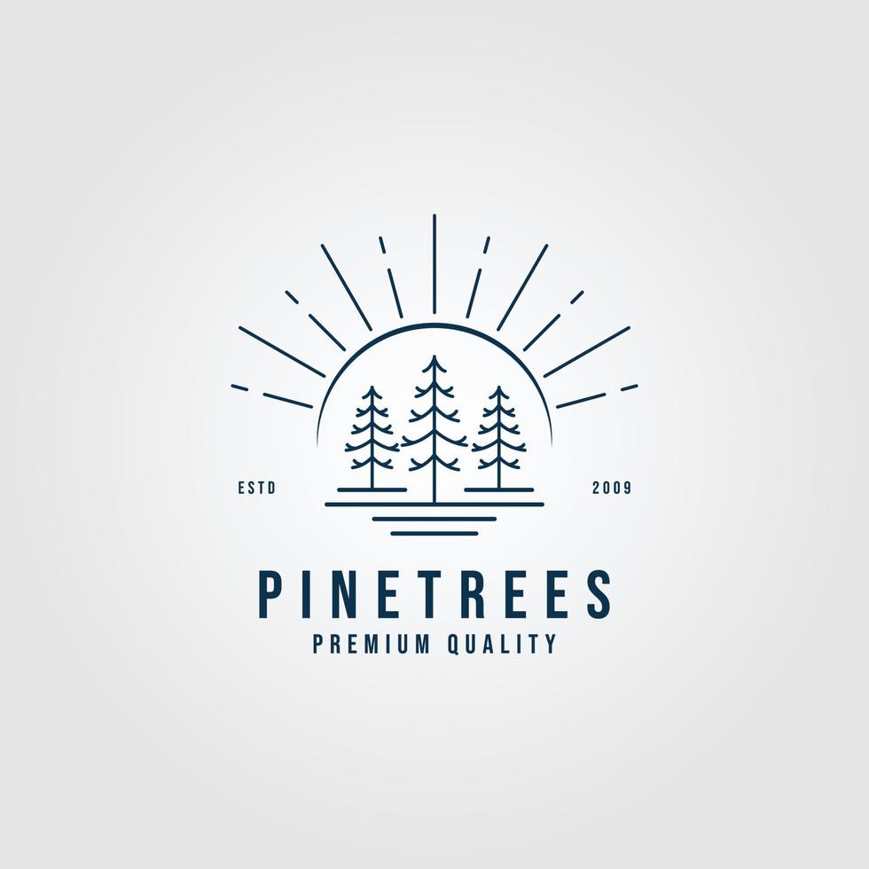 pine tree sun line art  logo  minimalist vector illustration design logo