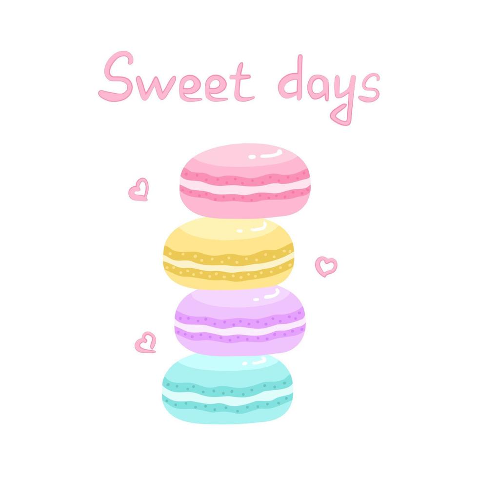 macarons, sweet days, macaron tower. Illustration for backgrounds, covers and packaging. Image can be used for greeting cards, posters, stickers and textile. Isolated on white background. vector