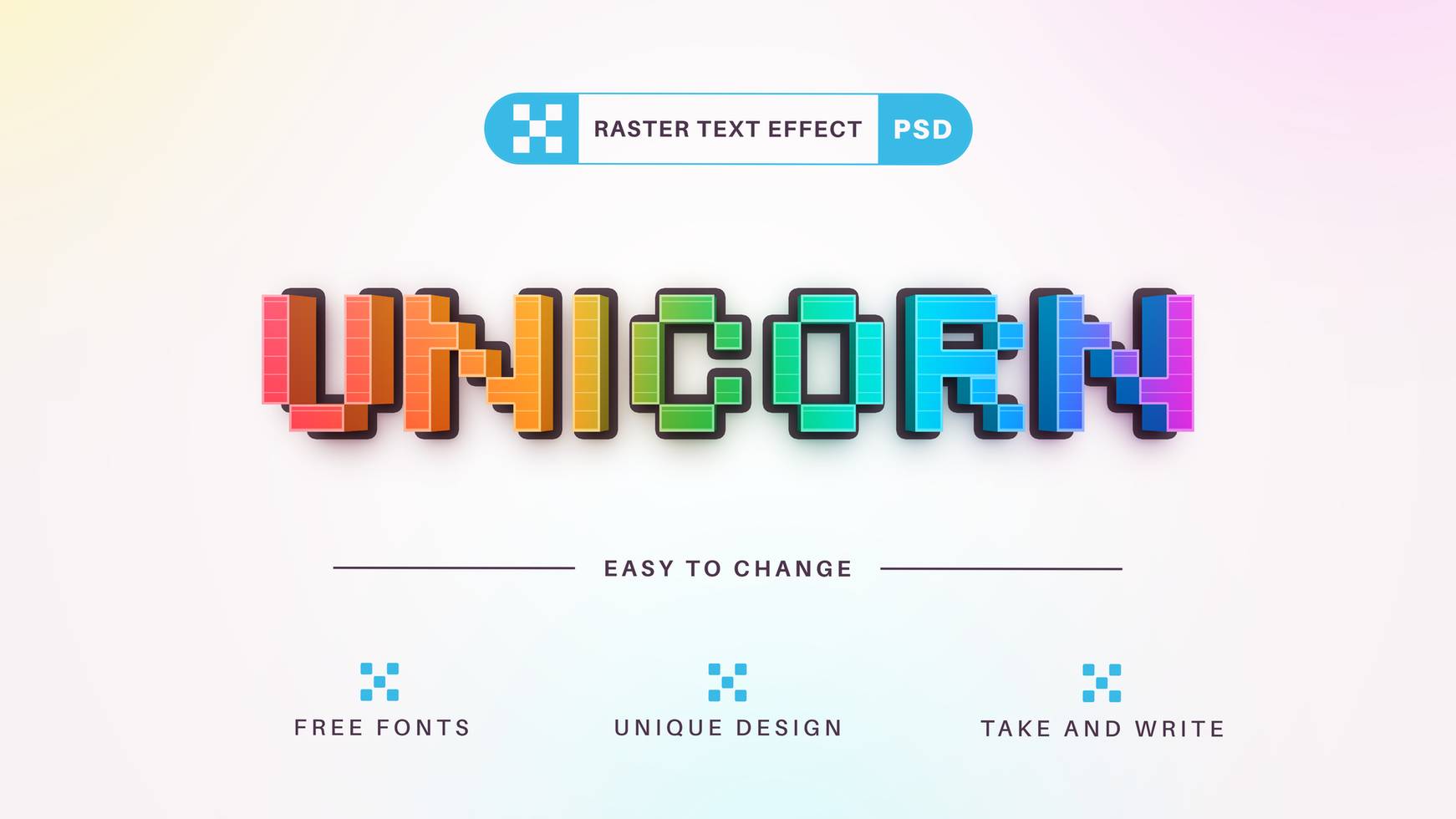 pixel unicórnio - editável texto efeito, Fonte estilo psd