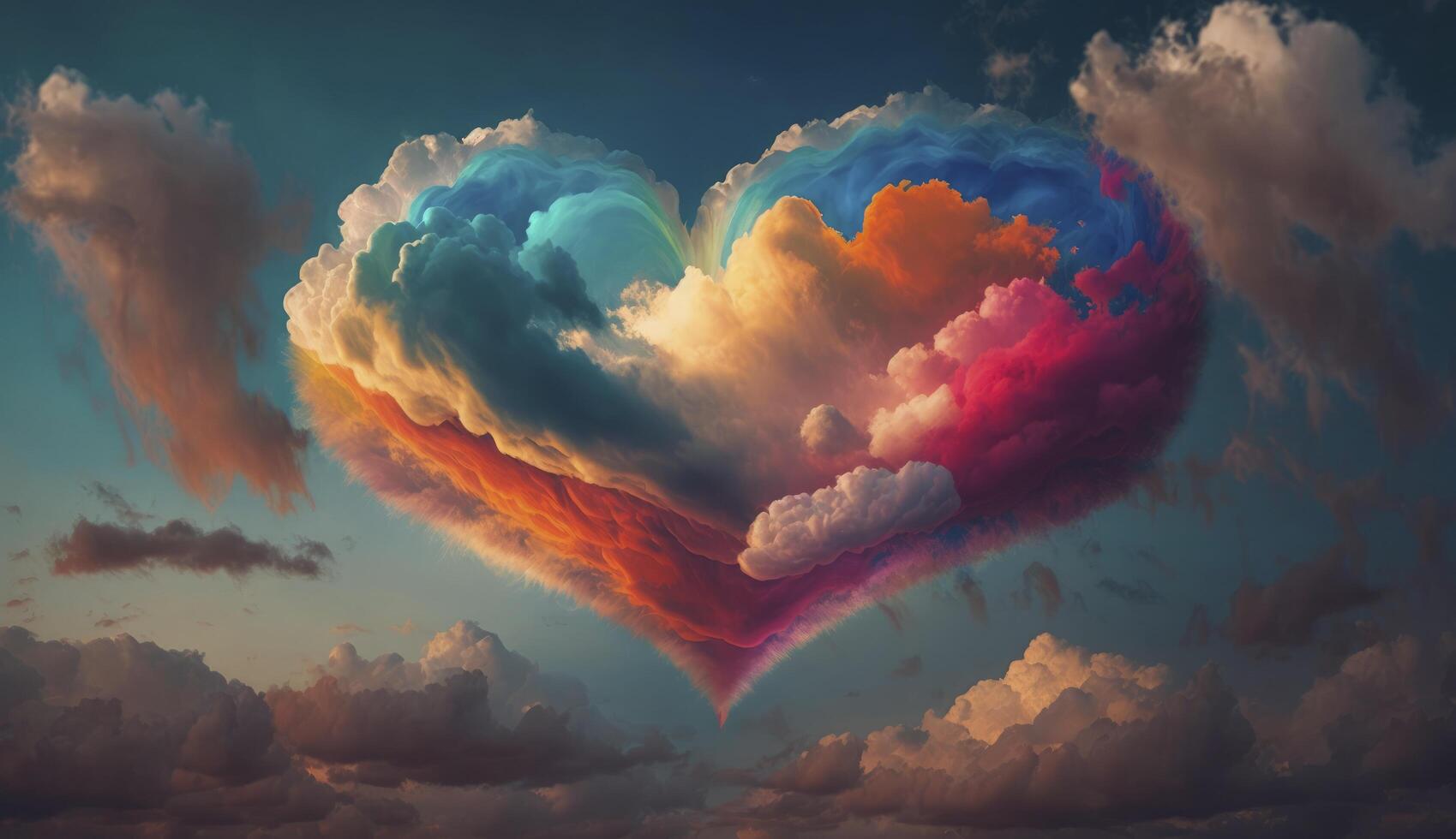 vistoso corazón forma nube en el cielo. generativo ai. foto