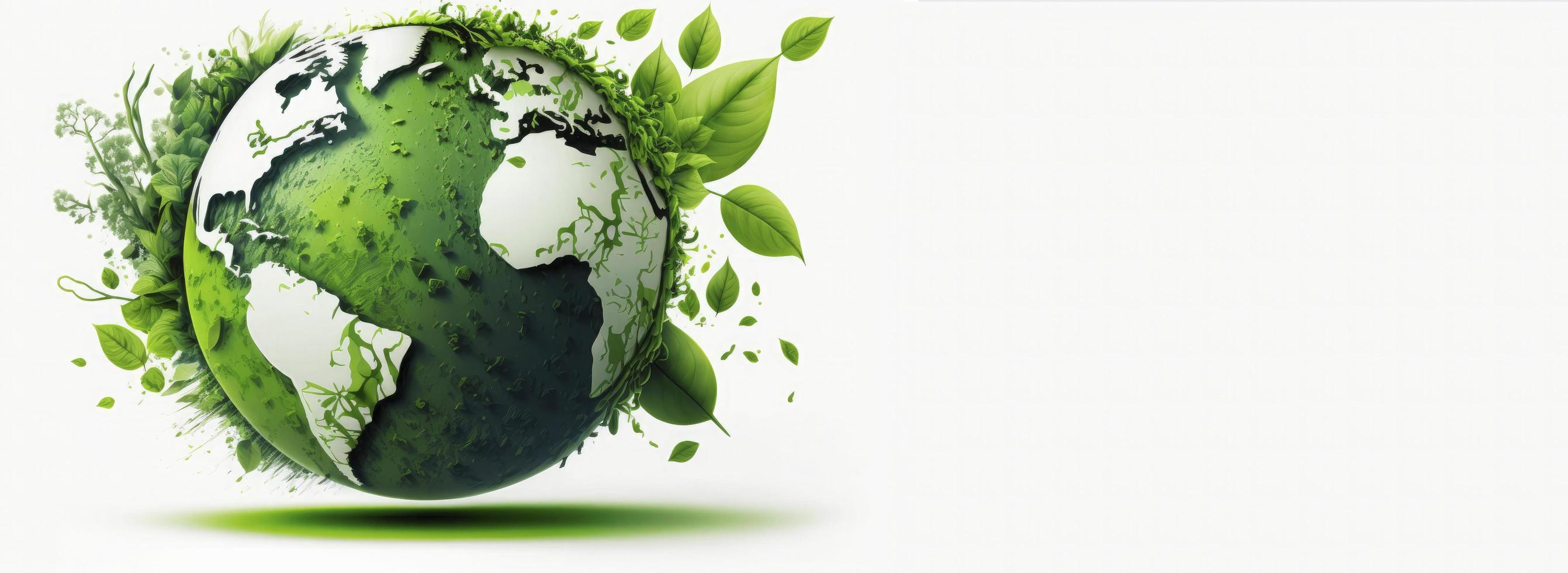 World Earth day concept. Illustration of the green planet earth on a white background. earth day poster, banner, card,  APRIL 22, Saving the planet, environment,  Planet Earth,  Generate Ai photo